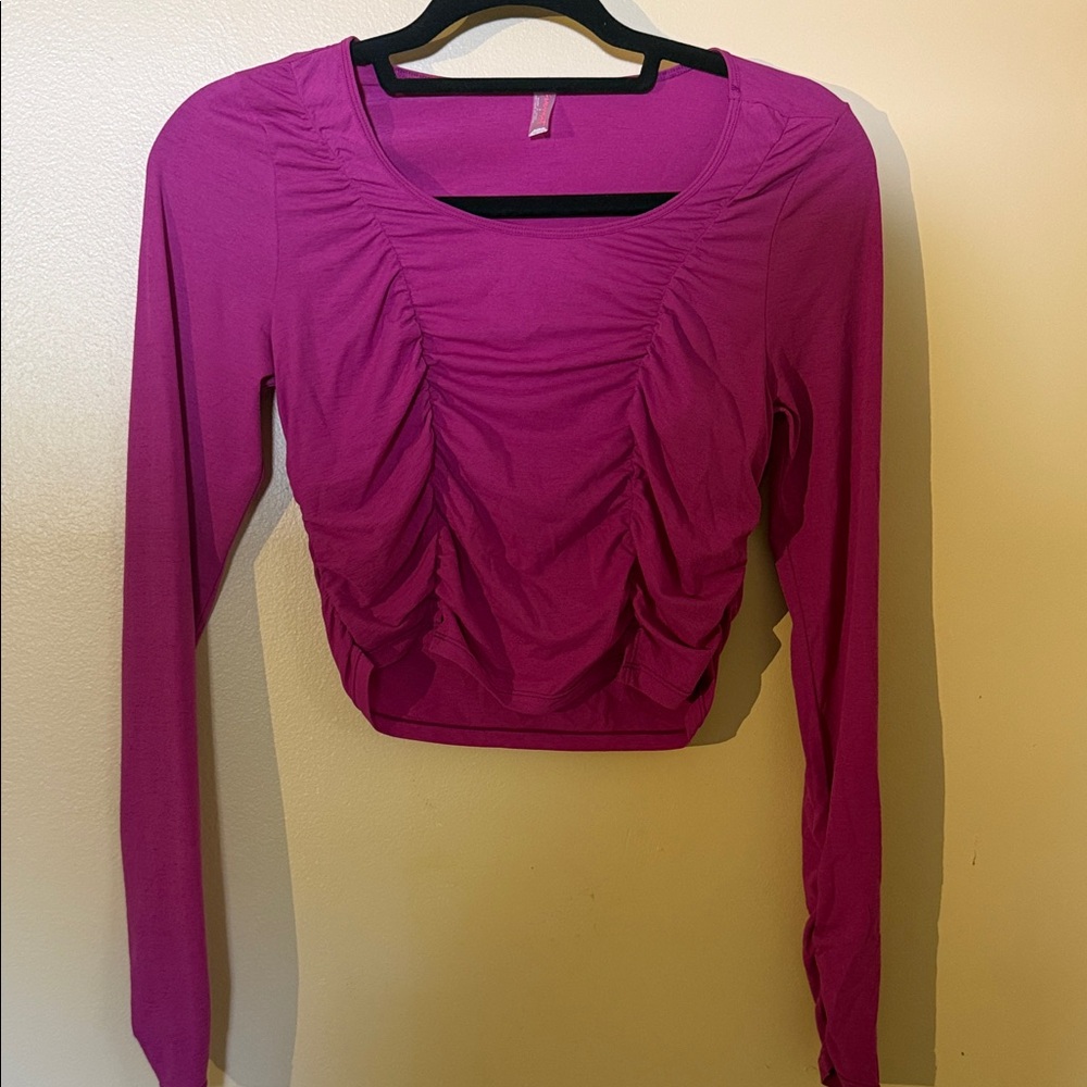 FP Movement by Free People Ruched Long-Sleeve Crop Top - Magenta